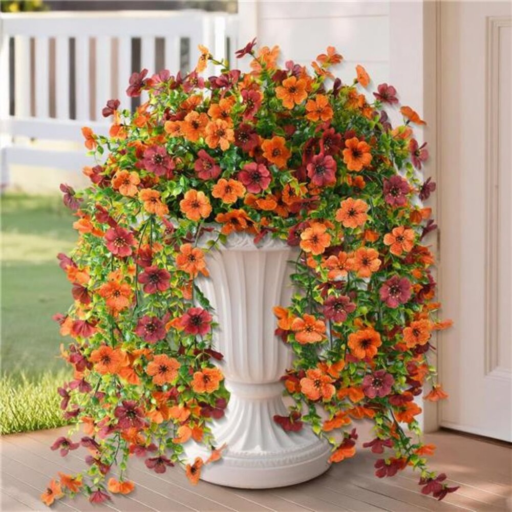 Artificial Hanging Flowers Plants for Outdoor Fall Decoration, 2PCS Faux Silk